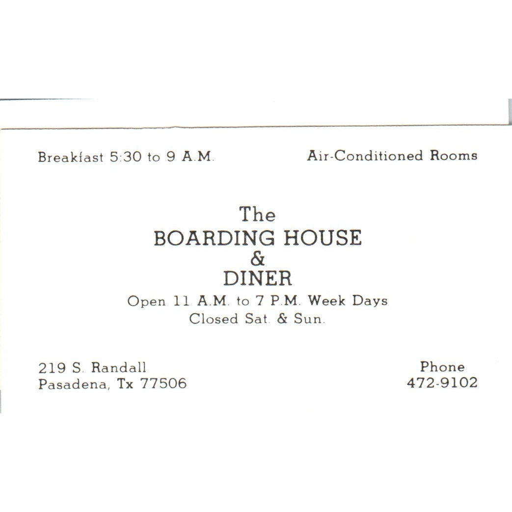 The Boarding House & Diner Pasadena TX Vintage Business Card SD8-B8