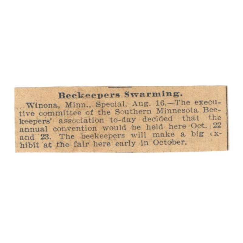 Winona MN Southern MN Beekeepers' Association Convention St. Paul 1898 Ad AF2-S7