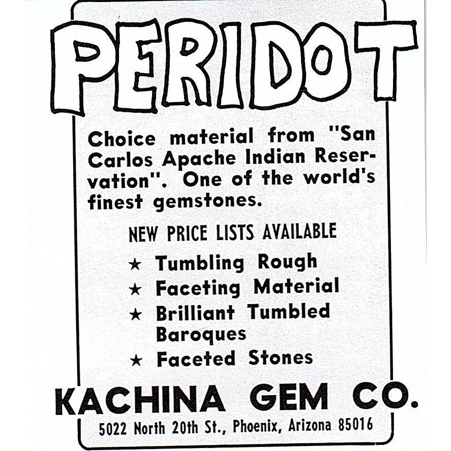 Kachina Gem Co Peridot Phoenix AZ 1972 Ad AF8-M1