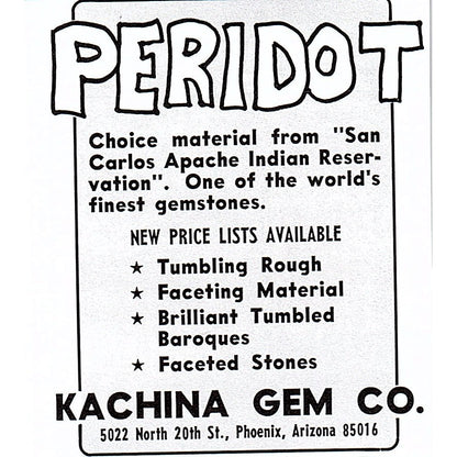 Kachina Gem Co Peridot Phoenix AZ 1972 Ad AF8-M1