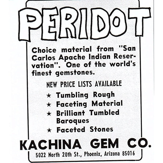 Kachina Gem Co Peridot Phoenix AZ 1972 Ad AF8-M1