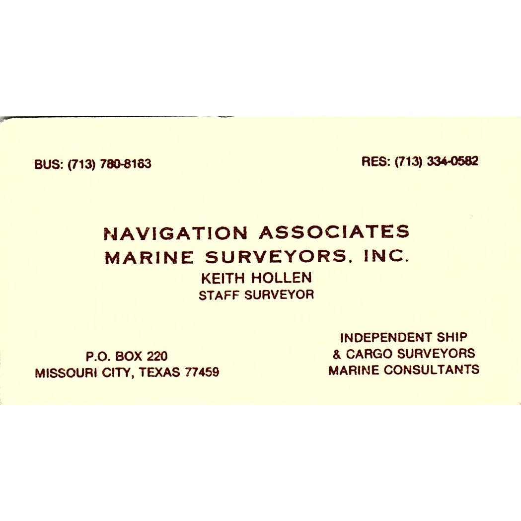 Keith Hollen Marine Surveyors Missouri City TX Vintage Business Card SC9-B7