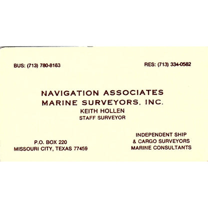 Keith Hollen Marine Surveyors Missouri City TX Vintage Business Card SC9-B7