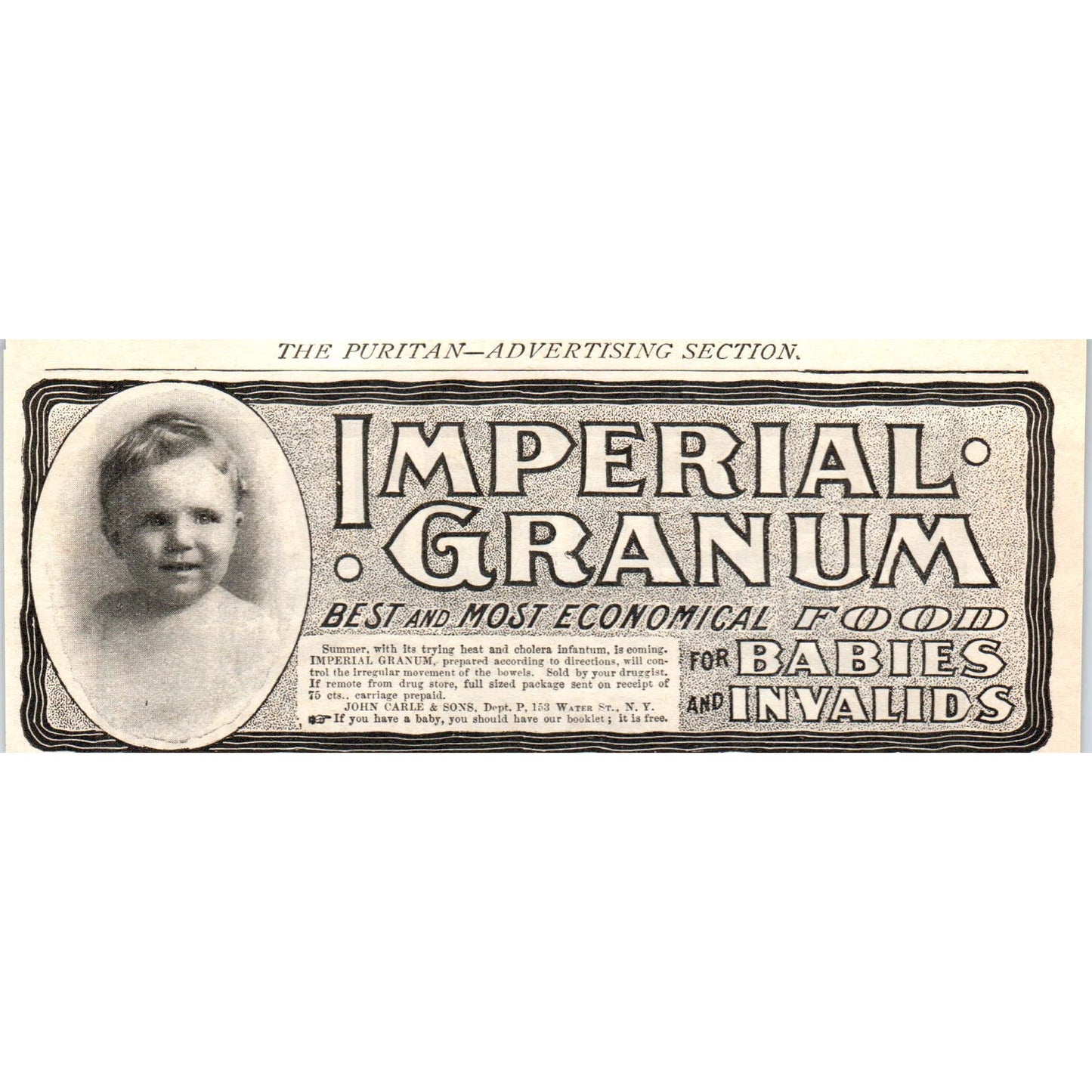 Imperial Granum Baby Food John Carle & Sons c1905 Original Advertisement AE7-A1