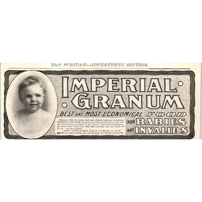 Imperial Granum Baby Food John Carle & Sons c1905 Original Advertisement AE7-A1
