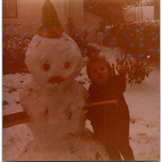 Little Boy Building Snowman in Princeton 3.5" 1978 Photograph AI9-M26