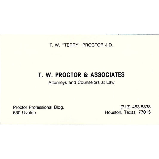T.W. Proctor & Associates Attorneys Houston TX Vintage Business Card SE3-B12