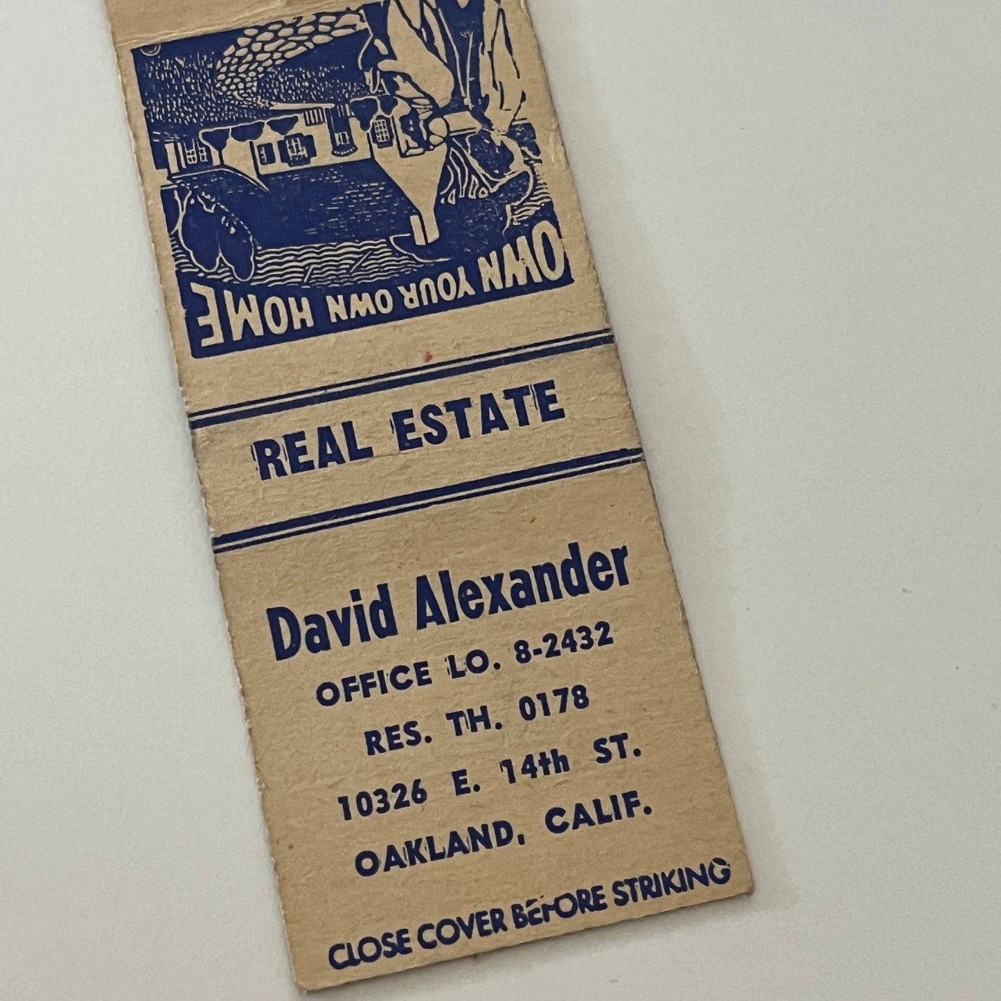 David Alexander Real Estate Oakland CA Vintage Matchbook Cover MM5-9