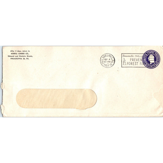 1951 Merrill Lumber Co Philadelphia Forest Fire Cancellation Postal Cover TH9-L1