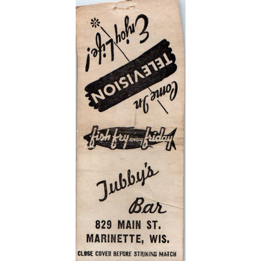 Jubby's Bar Marinette Wisconsin Vintage Matchbook Cover SD4-Y14