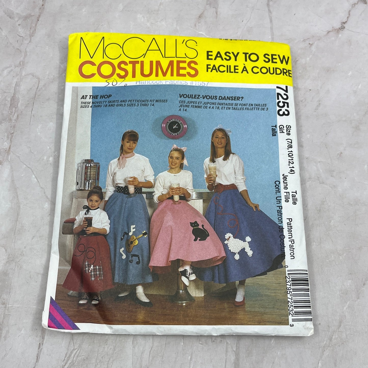 McCalls 7253 50s Rockabilly Costume Girls 7/8, 10/12, 14 Sewing Pattern TH9