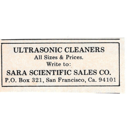 Ultrasonic Cleaners Sara Scientific Sales Co San Francisco CA 1971 Ad AD8-O3