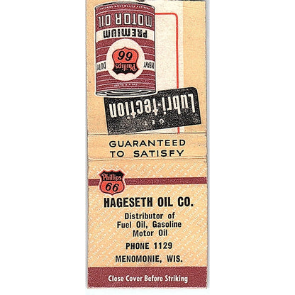 Hagseth Oil Co Phillips 66 Menomonie WI Vintage Matchbook Cover SC7-Y2