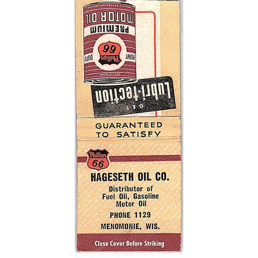 Hagseth Oil Co Phillips 66 Menomonie WI Vintage Matchbook Cover SC7-Y2