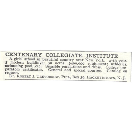 Centenary Collegiate Institute Robert J Trevorrow Hackettstown c1918 Ad AE5-SA11