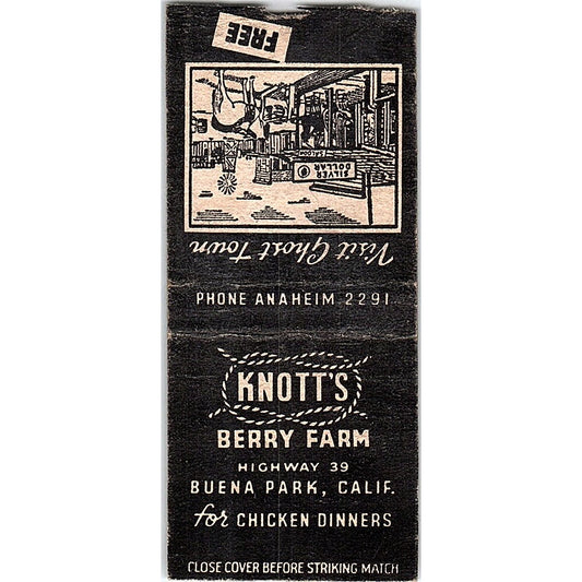 Knotts Berry Farm Buena Park CA Ghost Town Vintage Matchbook Cover SF3-Y3