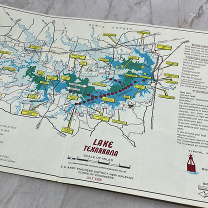 1958 Lake Texarkana Texas Fold Out Travel Map & Brochure TG8-Z