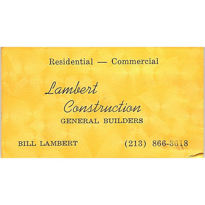 Bill Lambert Construction Long Beach CA Vintage Business Card SD9-B3