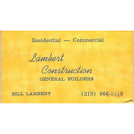 Bill Lambert Construction Long Beach CA Vintage Business Card SD9-B3