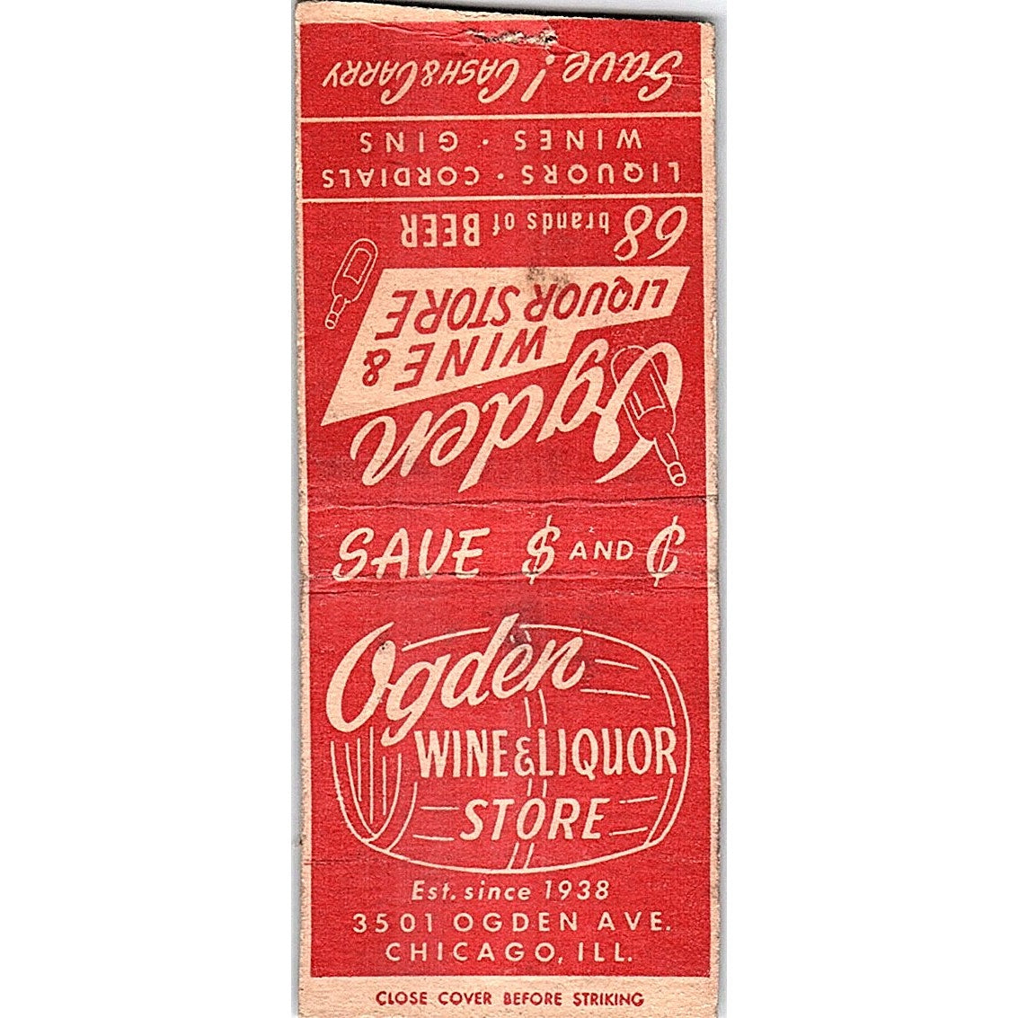 Ogden Wine & Liquor Store Chicago Vintage Matchbook Cover SC7-Y11