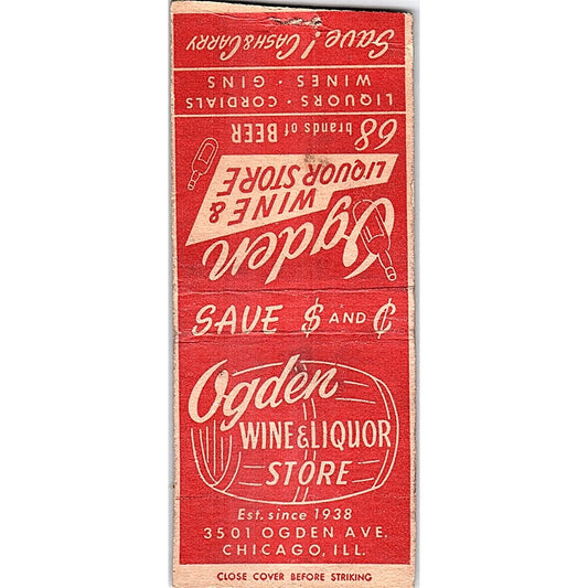 Ogden Wine & Liquor Store Chicago Vintage Matchbook Cover SC7-Y11