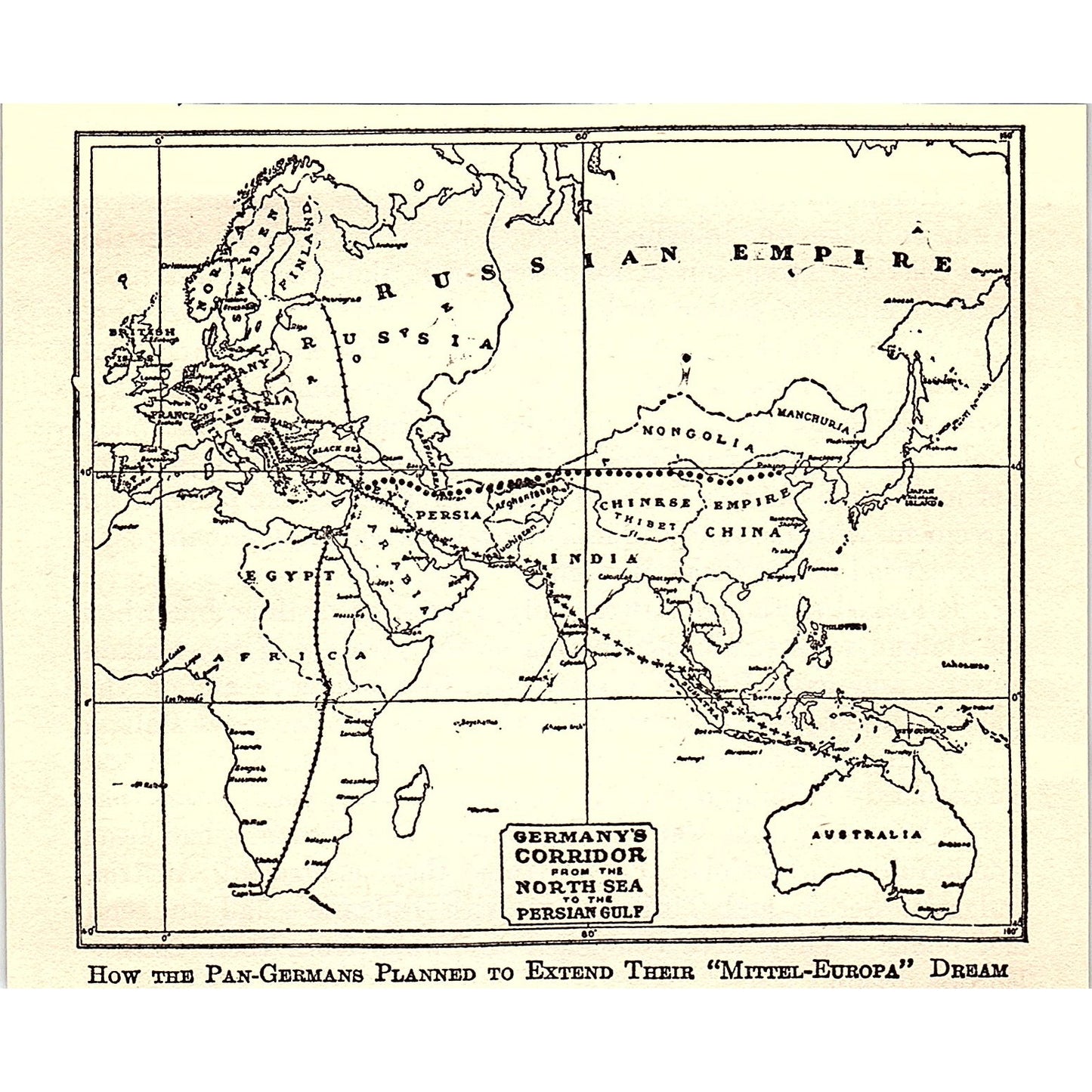 Map of Pan-German Plan to Extend Mittel-Europa Dream 1919 WWI Print AG1-1