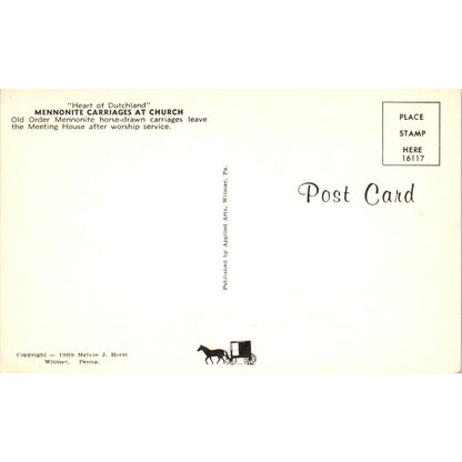 Mennonite Carriages at Church Pennsylvania Dutch Country Vintage Postcard PD4