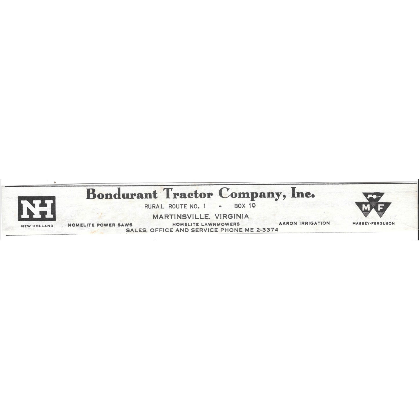 Bondurant Tractor Company Inc New Holland Martinsville VA 1960s Ad AG2-5