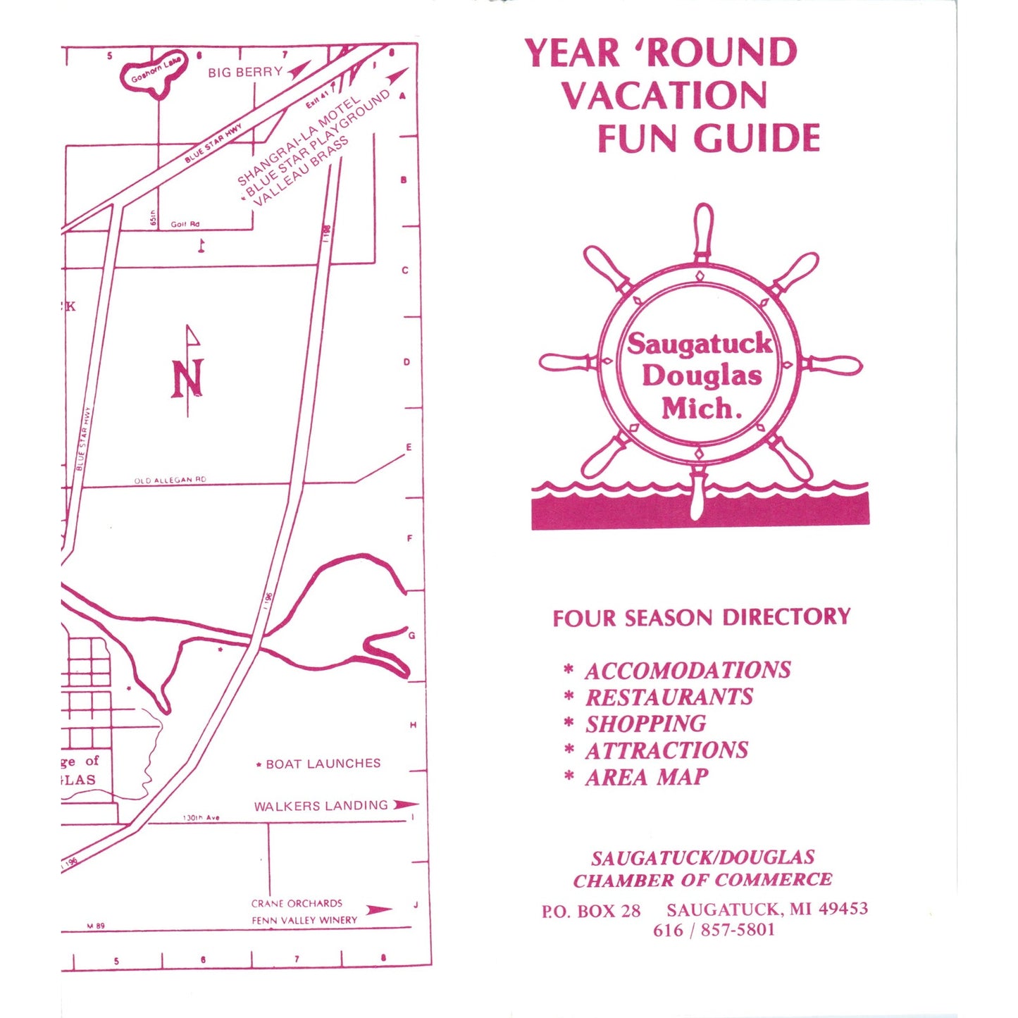 Vintage Saugatuck Douglas Vacation Fun Guide Map & Fold Out Brochure TF4-B1