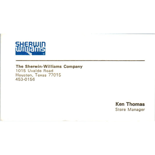 Sherwin-Williams Paint Store Ken Thomas Houston TX Vintage Business Card SD8-B14