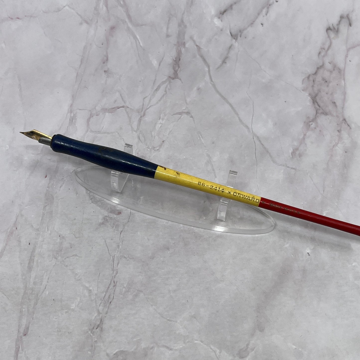 Wood Red, White & Blue Onward 86-2414 Vintage Fountain Dip Pen w/ Nib TC5-DP-4