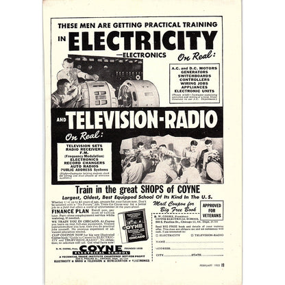 Coyne Electrical and Television-Radio School Chicago B.W. Cooke 1955 Ad AG1-7