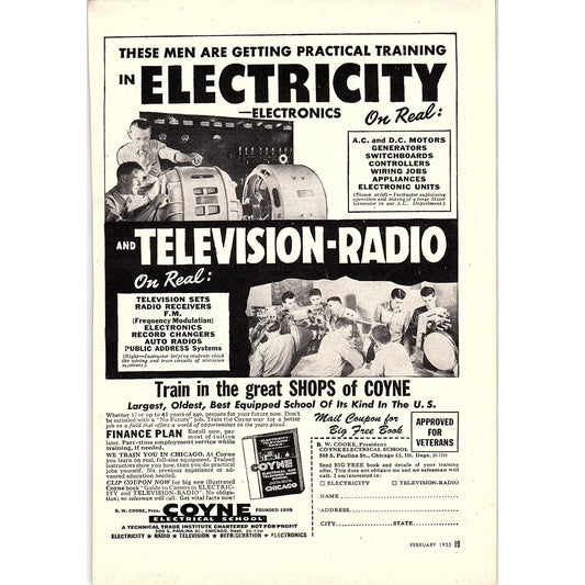Coyne Electrical and Television-Radio School Chicago B.W. Cooke 1955 Ad AG1-7