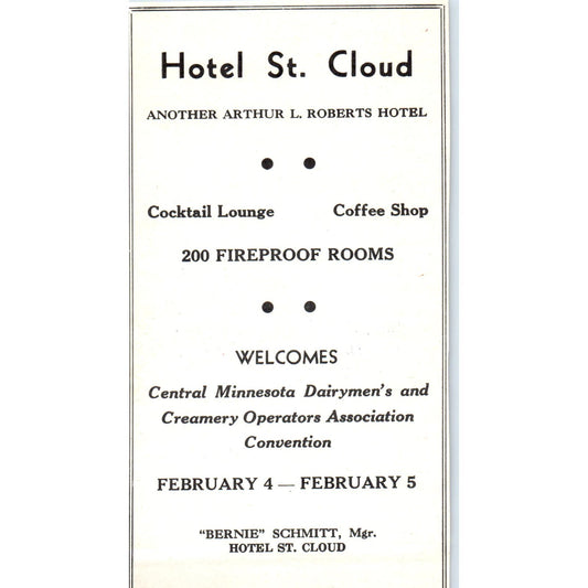Hotel St. Cloud MN, June Dairy Products NY 1953 Ad AE9-DC1