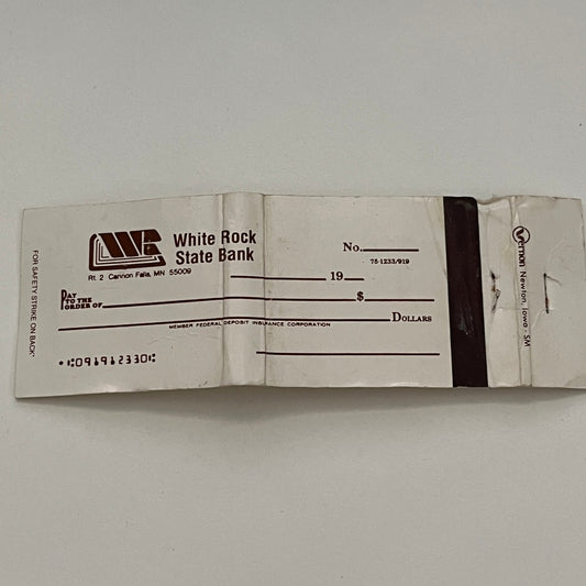 White Rock State Bank Cannon Falls MN Vintage Matchbook TB6-MB2-14