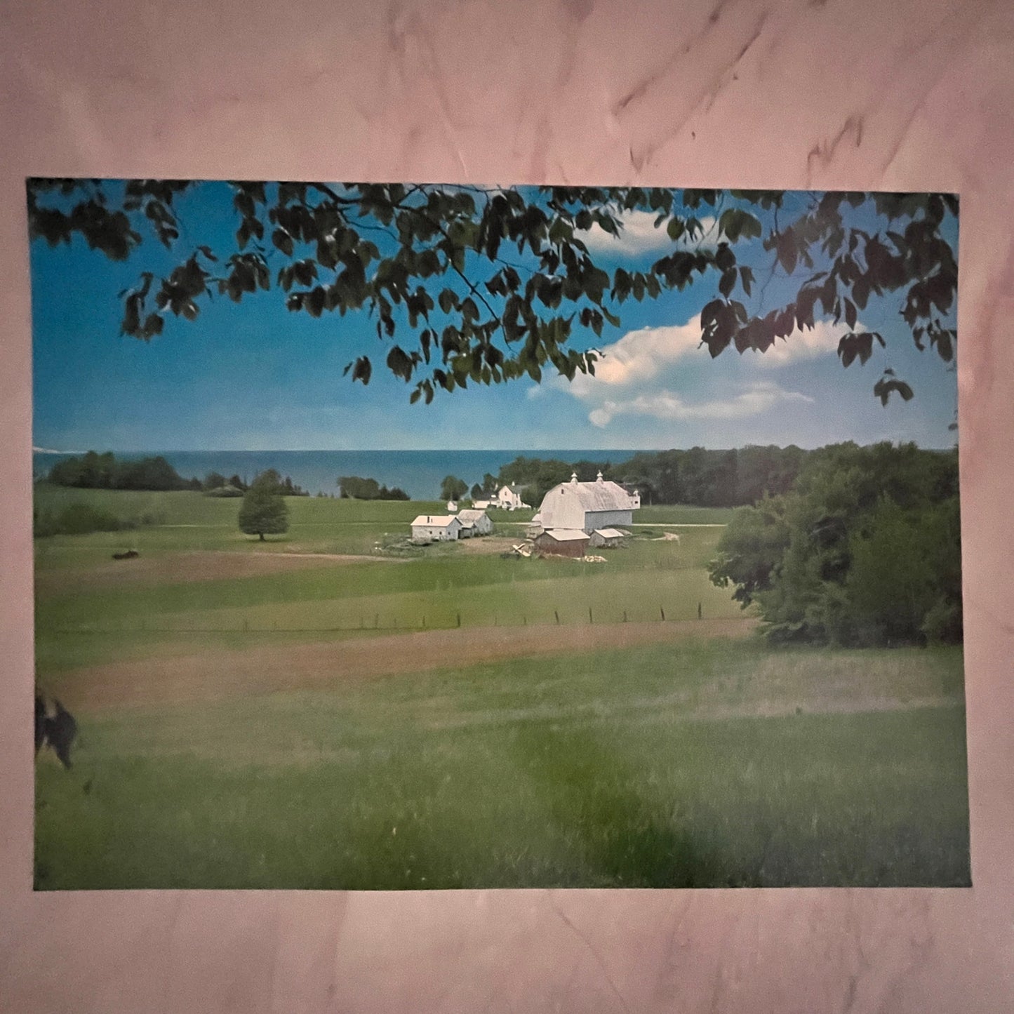 Hilltop View of White Farmstead in New England 12x16" Art Print FL1