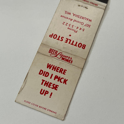 Bottle Stop 507 Grand Ave Waukesha WI Vintage Matchbook Cover TB6-MB1-14