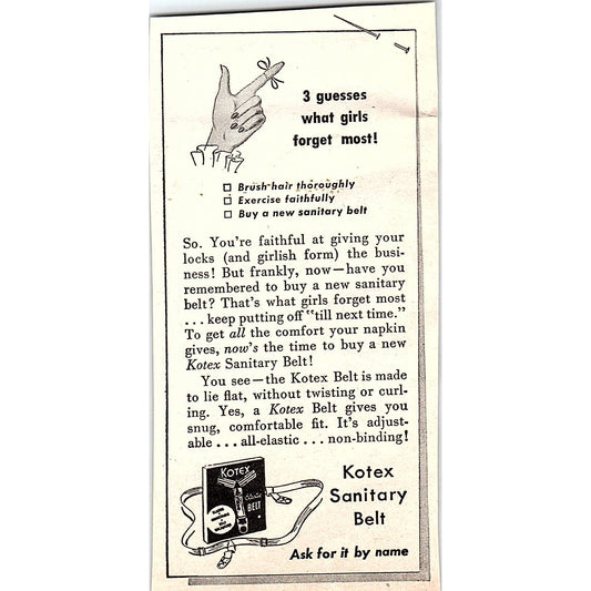 Kotex Sanitary Belt Comfortable Elastic Fit 1948 Ad AF8-M4