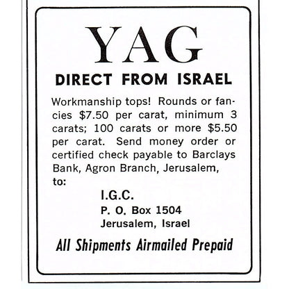 YAG Workmanship Tops Direct From Israel 1972 Ad AF8-M1