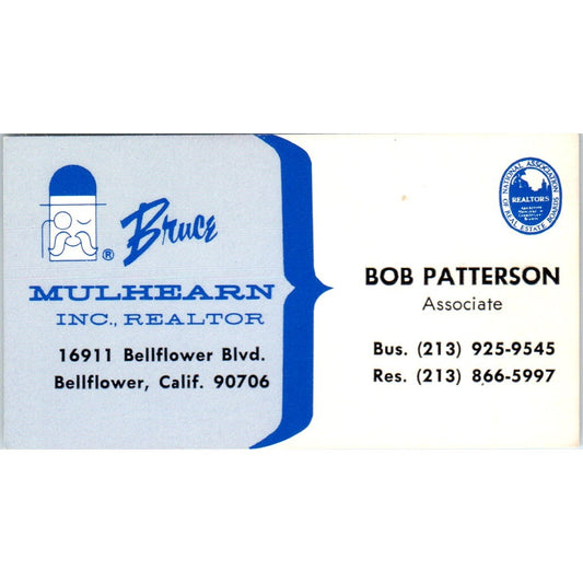 Bob Patterson Bruce Mulhearn Realtor Bellflower CA Vintage Business Card SD4-B5