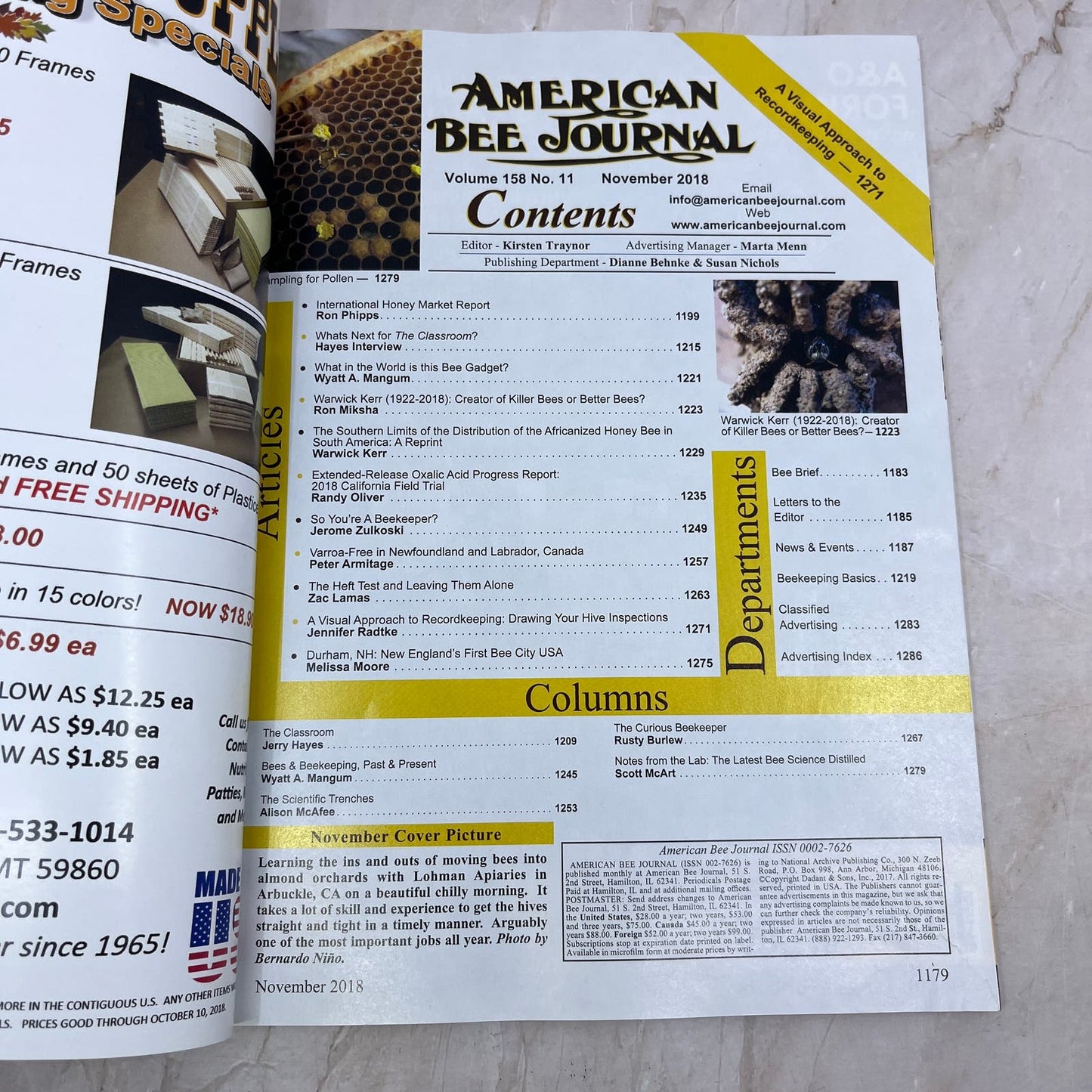 2018 Nov American Bee Journal Magazine Bees Beekeeping Honey M8