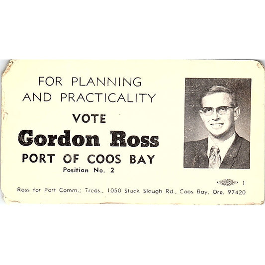 Gordon Ross Port of Coos Bay, Coos Bay Oregon Vintage Business Card SB4-B2