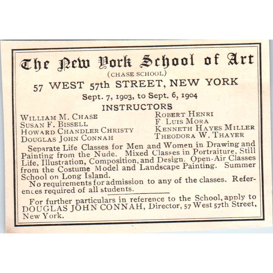 1903-04 New York School of Art William M. Chase Victorian Ad AE9-MA10