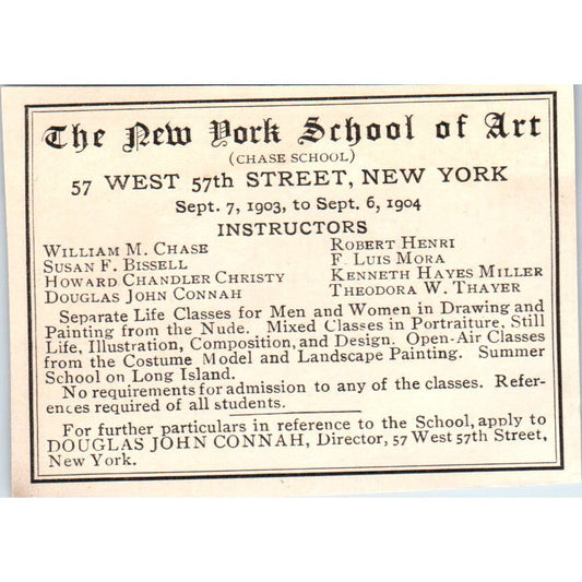 1903-04 New York School of Art William M. Chase Victorian Ad AE9-MA10
