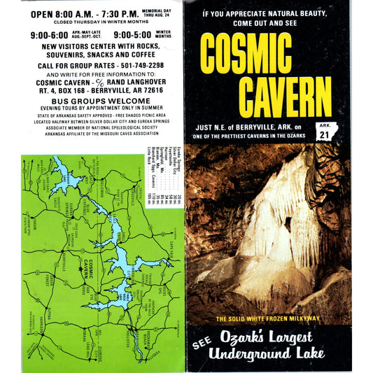 Vintage Cosmic Cavern Berryville AR Ozarks Map & Fold Out Travel Brochure TF4-B1