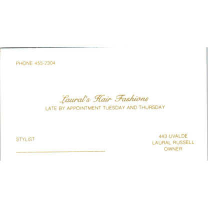 Laural's Hair Fashions Laural Russell Houston Vintage Business Card SD8-B12