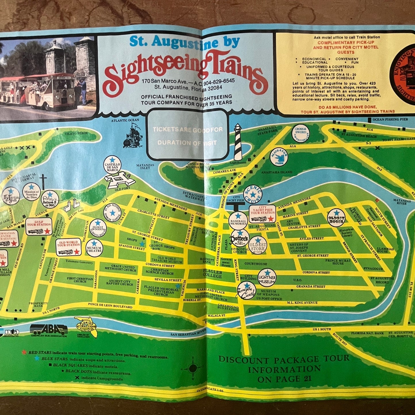 St. Augustine by Sightseeing Trains Fold Out Map 1989 Ad AF9-2