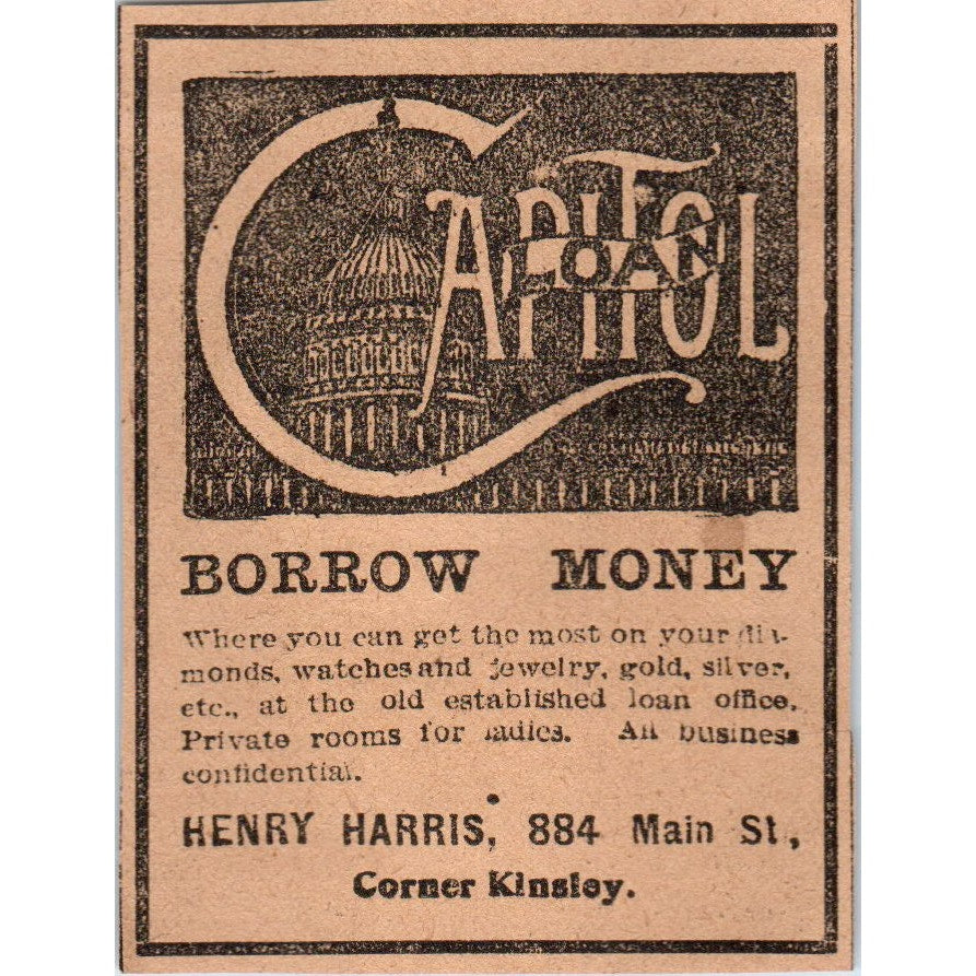 Capitol Loan Henry Harris Hartford 1901 Newspaper Ad AD8-HS4
