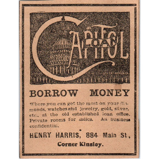 Capitol Loan Henry Harris Hartford 1901 Newspaper Ad AD8-HS4