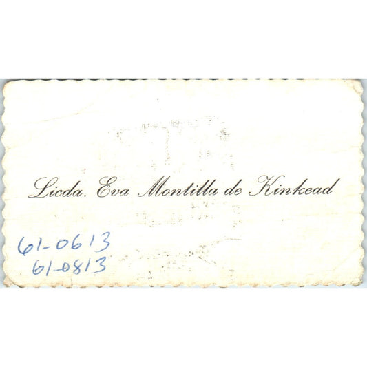 Licda. Eva Montilla De Kinkead Vintage Business Card SD8-B15